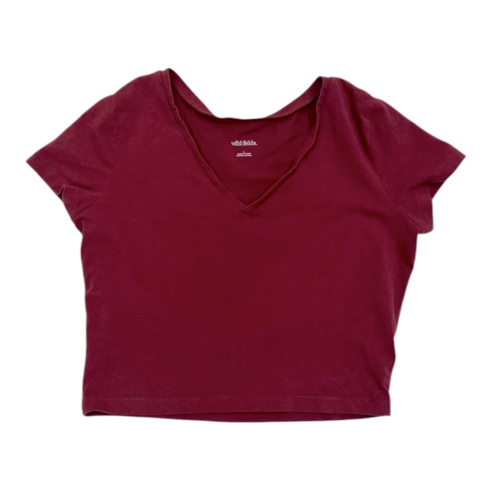 Wild Fable Dark Red V-neck Cropped Tee - Womens Large